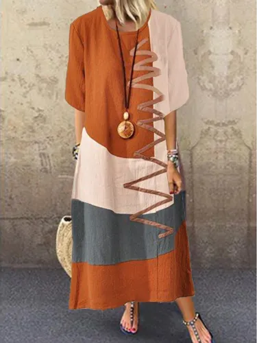 Color-block Casual Patchwork Dresses