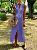 Sleeveless Geometric Casual Linen Maxi Dresses
