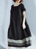 Casual Plus Size Linen Square Neck Shift Dress