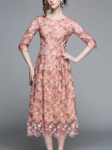 Womens Long Embroidery Plus Size Dresses