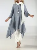 Plus Size Women Linen Dress Casual Asymmetric  Crew Neck Summer Dresses