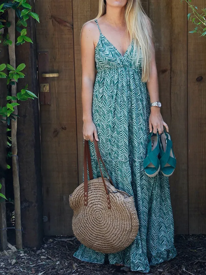 Sleeveless Printed Chiffon Casual Dresses