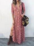 Warm Grey Floral Polyester Fall Dress