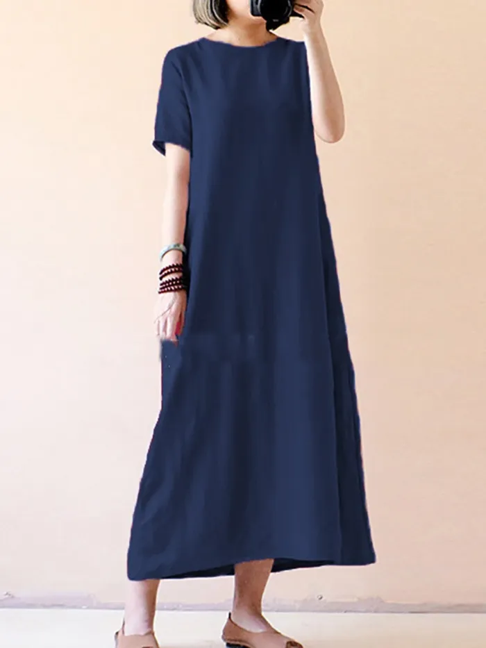 Shift Women Daily Linen Short Sleeve Casual Solid Casual Dress