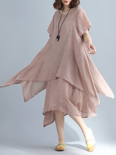 Crew Neck Women Casual Dress A-line Daily Basic Tiered Dress