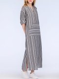 Plus Size V-Neck Dress Shift Daily Linen Pockets Maxi Dress