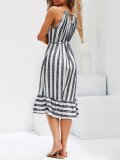 Women Plus Size Stripe Spaghetti-strap  Flounce Holiday  Dress