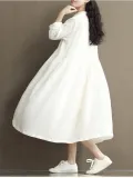 Long Sleeve Women Casual Loose Linen Cotton Solid Dress