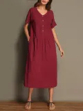 Striped Casual V Neck Linen Maxi Dresses