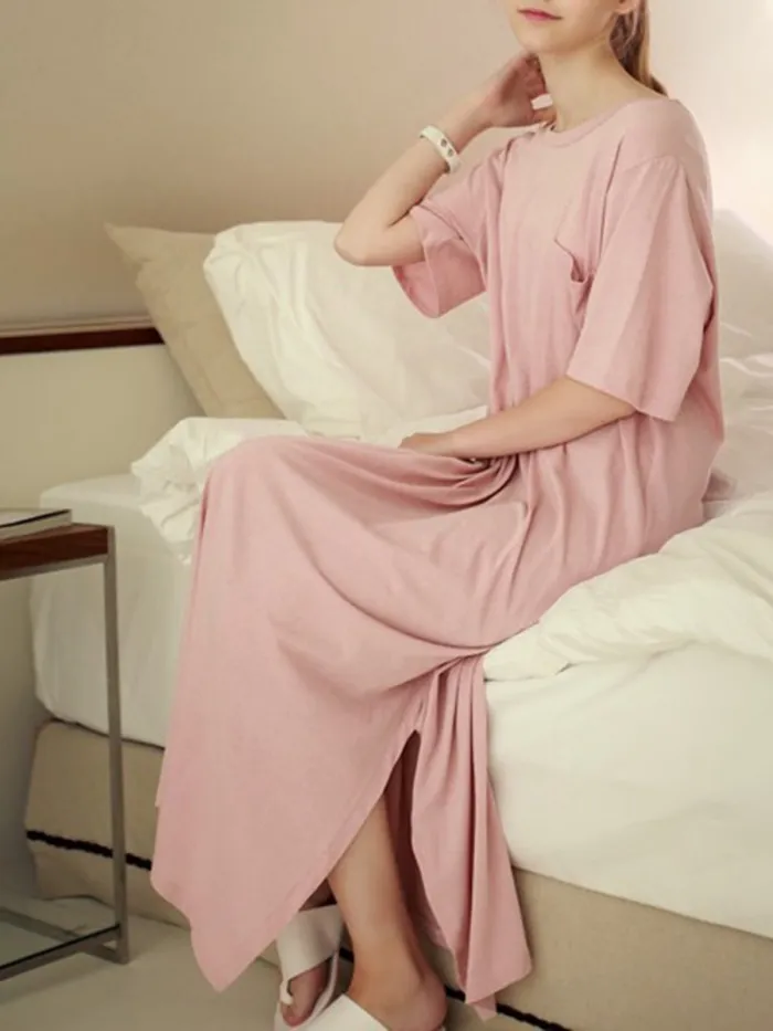 Women Plus Size Dress Shift Daily Short Sleeve Casual Solid Maxi Dress