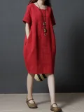 Red Cocoon Short Sleeve Casual Dress