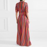 Button Down Collar  Stripes  Roll Up Sleeve  Half Sleeve Maxi Plus Size Dress