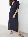 Dark Blue Casual Slit Plus Size Dress