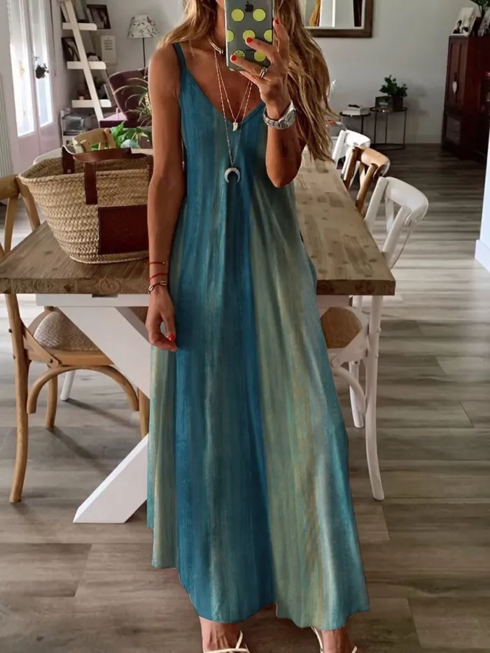 Dyed Maxi Spaghetti Holiday Dress