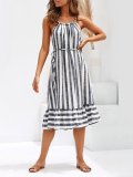 Women Plus Size Stripe Spaghetti-strap  Flounce Holiday  Dress