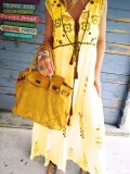 Embroidery Casual Cotton-Blend Patchwork Dresses