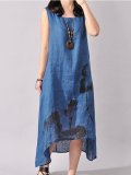 High-Low Round Neck Printed Maxi Dress
