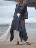Plus Size Women Linen Dress Casual Asymmetric  Crew Neck Summer Dresses