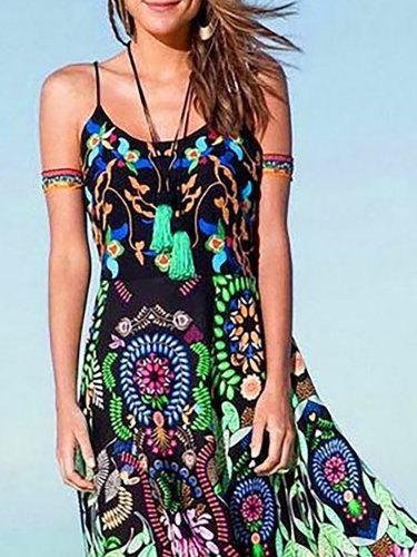 Boho Spaghetti Cotton-blend Boho Dress
