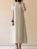 Shift Women Daily Linen Short Sleeve Casual Solid Casual Dress