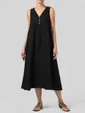 V Neck Casual Sleeveless Buttoned Dresses