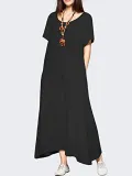 Deep Blue Basic Crew Neck Casual Dress