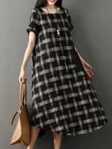 Women Checkered/Plaid Basic Casual Dress