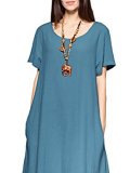 Deep Blue Basic Crew Neck Casual Dress