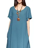 Deep Blue Basic Crew Neck Casual Dress