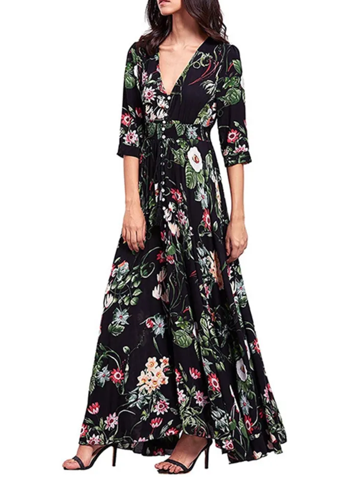 Women Buttoned Statement Floral Casual Dress