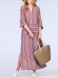 Plus Size V-Neck Dress Shift Daily Linen Pockets Maxi Dress
