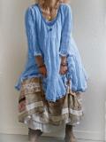 3/4 Sleeve Patchwork Casual Round Neck Dresses