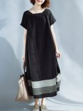 Casual Plus Size Linen Square Neck Shift Dress