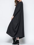 Crew Neck Women Fall Dress Cocoon Daily Paneled Solid Dress