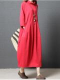 Long Sleeve Women Solid Casual Loose Cotton Dress