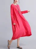 Oversized Round Neck Pocket  Plain Shift Plus Size Dress
