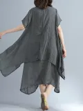 Crew Neck Women Casual Dress A-line Daily Basic Tiered Dress