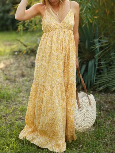 Sleeveless Printed Chiffon Casual Dresses