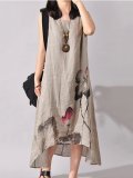 High-Low Round Neck Printed Maxi Dress