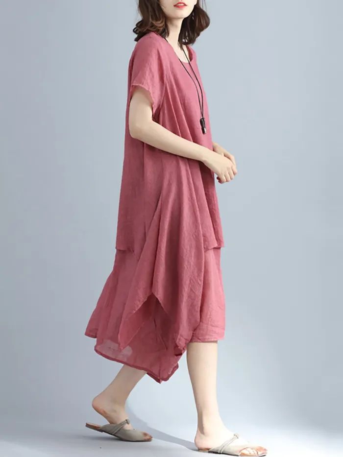 Crew Neck Women Casual Dress A-line Daily Basic Tiered Dress