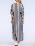 Plus Size V-Neck Dress Shift Daily Linen Pockets Maxi Dress