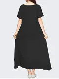 Deep Blue Basic Crew Neck Casual Dress