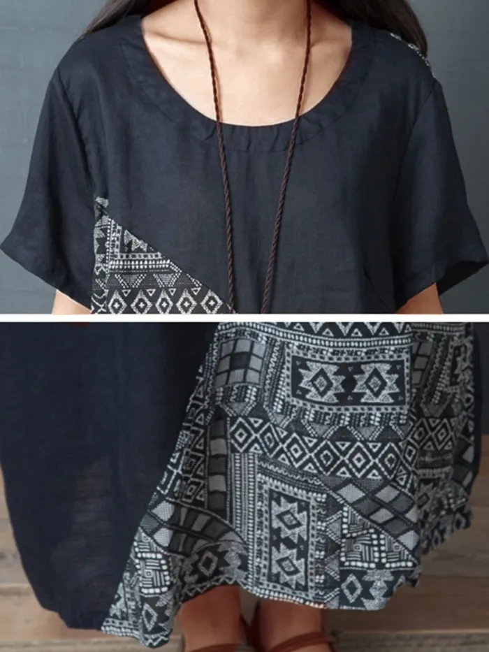 Summer Crew neck Daily Casual Cotton Dress
