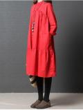 Women Long Sleeve Casual Cotton Solid Dress