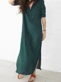 Dark Blue Casual Slit Plus Size Dress