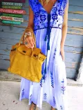 Embroidery Casual Cotton-Blend Patchwork Dresses