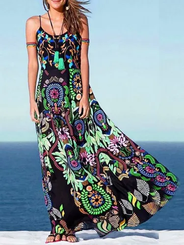 Boho Spaghetti Cotton-blend Boho Dress