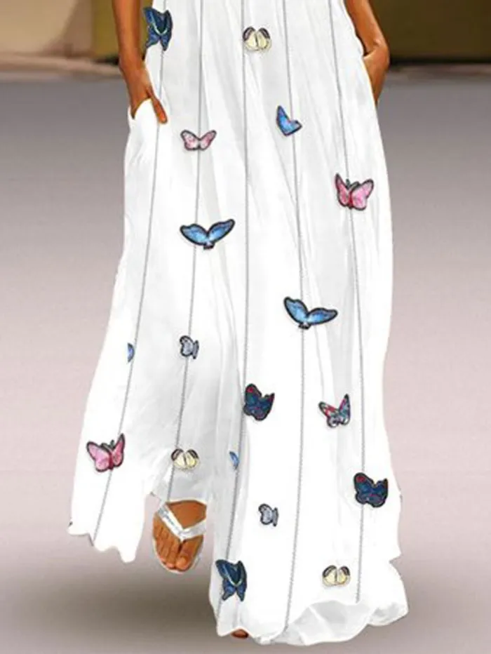 Women Casual Printed Dress Round Neck Summer Shift Holiday Beach Dresses