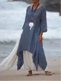 Plus Size Women Linen Dress Casual Asymmetric  Crew Neck Summer Dresses