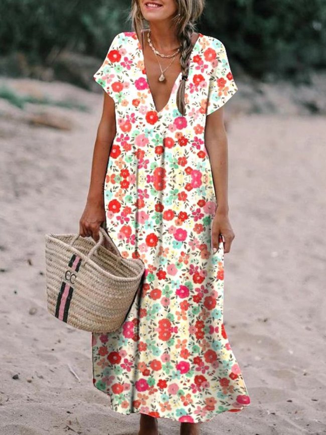 Floral-Printed Maxi Holiday Dress